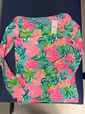 Lilly Pulitzer Pink & Aqua Floral Long Sleeve Top